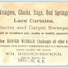 Vtg WM Briden Becker Syracuse NY Victorian Trade Card Banner Wringer Moon Sunset picture