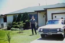 1961 35mm Slide, Man Buick LeSabre Suburban Home Driveway American House picture