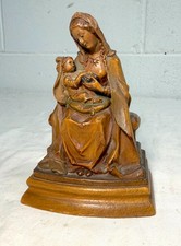 Vintage hand carved wood religious Virgin Mary baby Jesus statue sculpture art picture