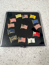 12pc Patriotic Flag Lapel Pin Lot with Display Case picture