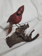 Vntg Artist Made Wood Cardinal On Drift Wood Signed 7