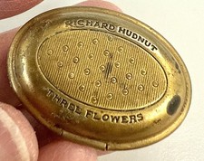 Antique 1924 Richard Hudnut “Three Flowers” Solid Perfume Compact • Brass Oval picture