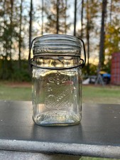 Antique Canadian Queen Wire-Bail Fruit Jar, Square Glass, Circa 1920s picture