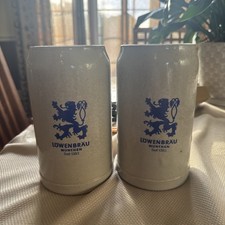 Two Lowenbrau Beer Steins Salt Glaze Stoneware Mug 0.5 Liters Made in Germany picture