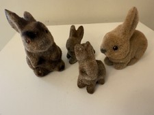 Set 4 VTG Flocked Fuzzy Felted Brown Bunny Rabbit Family 2-3.5” Figures Easter picture