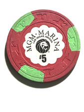 -VINTAGE NEVADA-**MGM-MARINA**$5 Chip LAS VEGAS-1990 picture