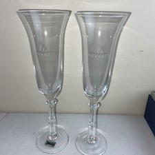 NOVARTIS Champagne Glasses Set Of 2 Clear Crystal 10” Tall Pharmacy Medical NOS picture