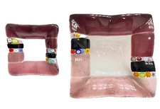 2~VTG (Likely) Murano Glass Trinket Trays Purple/White/Pink Millefiori 4.5” & 3” picture