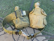 Vtg US Military Individual Equipment Belt size Med  w/ 2 Canteens Green picture