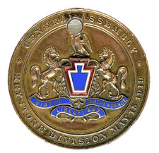 ANTIQUE VTG 1919 GENERAL ASSSEMBLY KEYSTONE DIVISION ENAMEL BRONZE/BRASS MEDAL picture