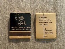 2 Vintage Tickle Pink Deluxe Motor Inn Matchbooks, Carmel California, unstruck picture