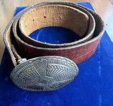 Vintage Sterling Silver Belt Buckle & belt. Signed J Blackgoat Navajo 3”x2.5” picture