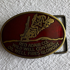 Vintage 1970s Red Adair Wild Well Control RJ Roberts Oilfield Gas Fires Buckle picture