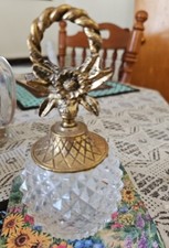 VTG Matson Brass Crystal Perfume Bottle Decanter w/ Glass Dauber Made In England picture
