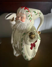 Rare Lenox Holiday Santa Pitcher Ceramic Glazed Holly Pattern Christmas Colors picture