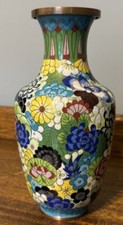 Beautiful Large Vintage Cloisonné Floral Vase Colorful 9” Tall picture