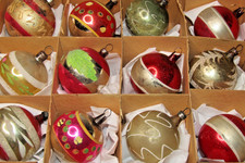 Lot Antique VTG Glass Pictured TREE Mica Small BALL Christmas Ornament Germany picture