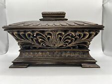 Vintage Hand Carved Wooden Lacquered Storage Box/ Decorative Heavy 12.5x7x9 picture