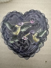 Fenton purple Glass Hand Painted Ruffled Edge Heart Shaped Trinket Box picture
