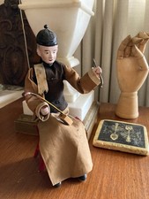 ANTIQUE CHINESE COMPOSITION DOLL MAN IN SILK CLOTHING 8