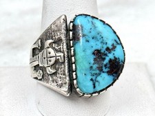 Vintage Navajo Native American Sterling Silver Turquoise Kachina Dancer Ring ￼￼ picture