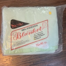 Vintage Siesta Blanket Satin Trim Mint Green Double Full Polyester 72x90 NOS picture