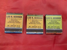 Vintage Harley Davidson Dealer Match Books Leo N Herrick 1940-1950 Total of 3 picture