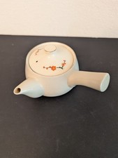 Japanese Cherry Blossom?  Small Teapot Glazed Tan w Handle & Light Crazing picture