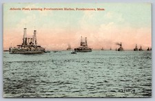 C1915 postcard ATLANTIC FLEET ENTERING PROVINCETOWN HARBOR MASS. Cape Cod picture