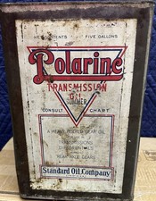 Early ORIGINAL Vintage POLARINE TRANSMISSION OIL 5 FIVE Gallon Square Metal CAN picture