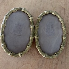RARE ANTIQUE DOUBLE CONNECTED OVAL GOLD TONE FAUX BAMBOO PHOTO FRAME CHARMING picture