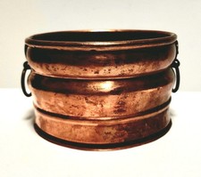 Vintage Ribbed Hammered Copper Planter W/ Brass Ring Handles - Rare picture