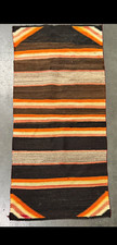 Vintage Striped Navajo Woven Saddle Blanket Multicolor Black Orange Gray Bands picture