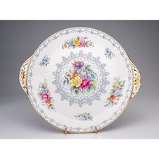 Vintage Shelley Fine Bone Crochet China #13302 Floral Tab Handled Cake Plate #1 picture