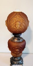 Vintage Fenton Amber Satin Glass Cherub Parlor Lamp Baby Face GWTW Single Light picture
