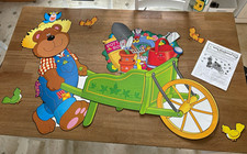 Vintage 90s Y2K Carson Dellosa Spring Farmer Bear Wheelbarrow Bulletin Board Set picture