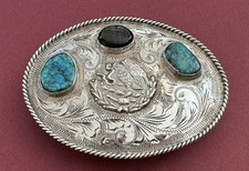 VTG Large 925 Sterling Silver México Eagle 50 Jalisco Turquoise Gems Belt Buckle picture