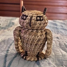 Tohono O’odham Owl Basket – 1950s Papago Pima Figural – Vintage w/Removable Head picture