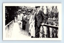 Old Vintage Photo QUINTET MEN WOMEN ON BRIDGE FOUND SNAPSHOT ANTIQUE PHOTOGRAPH picture