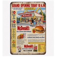 McDonalds Hamburgers Vintage Metal Sign Grand Opening 1950s Era Replica 3 Sizes picture