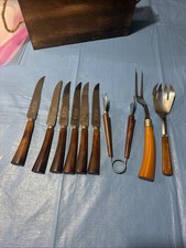 VTG Bakelite Flatware Lot 9 E Parker Sheffield Steak Knives Serving Utensils MCM picture