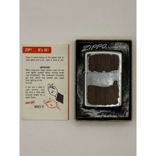 1975 Zippo Regular Chrome Woodgrain Lighter Vintage Bradford PA Box Papers Sert picture