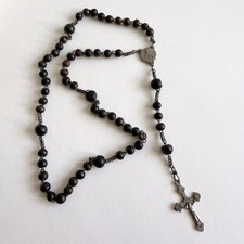Antique 1890s French Dominican Rosary Steel Hand-Riveted Trifolium Cross Monasti picture