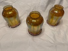 Vintage Gold Iridescent Ribbed Optic Tulip Art Glass Shades - Set Of 2 picture