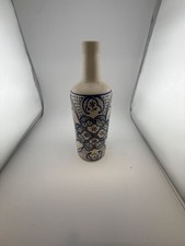 Hand Painted Ceramic Bottle Blue White Floral Moroccan Style 11 Inch picture