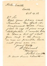 1886 Antique Signed Handwritten Letter Hotel Seville Request for Condensed Milk picture