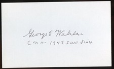 George E. Wahlen d2009 signed autograph 3x5 index card WWII MOH Iwo Jima W038 picture