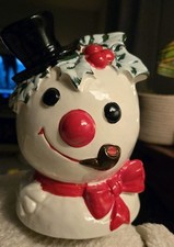 Large Vintage Christmas Kitsch Ceramic Snowman Japan Musical Turns picture