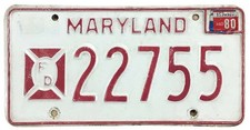 Vintage Maryland 1980 Fire Department Firefighter Fireman License Plate 22755 picture