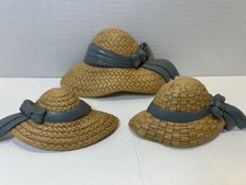 Homco Home Interiors Vtg 1987 Burwood Blue Bonnet Straw Hats Wall Hanging Decor picture